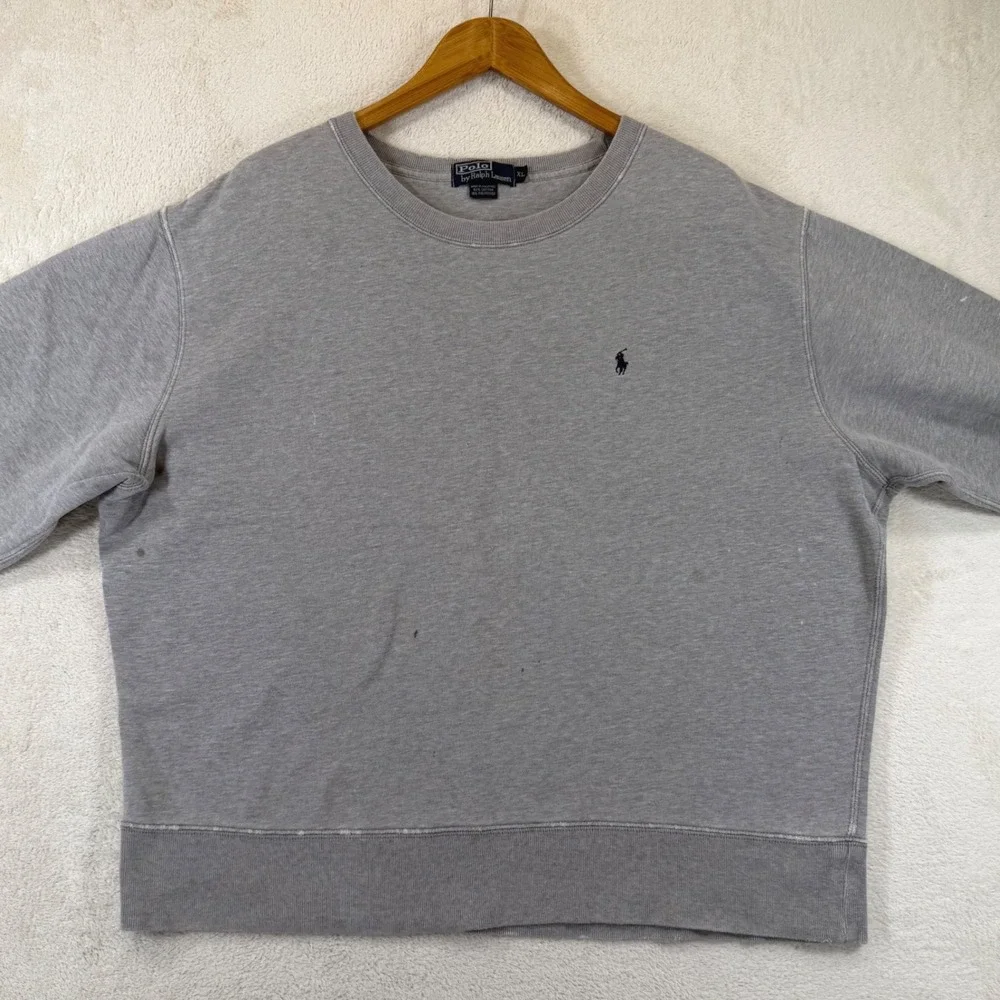 Vintage 90's Polo Ralph Lauren Gray Crewneck Sweatshirt XL Distressed Pony Logo